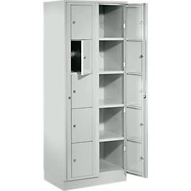 Verteilerschrank, mit Zentraltür, Abteilbreite innen 350 mm, Breite 700 mm, 10 Fächer, lichtgrau