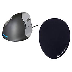Vertikalmaus BakkerElkhuizen Evoluent4, kabelgebunden, f. Rechtshänder, schwarz/silber, + Mauspad The Egg