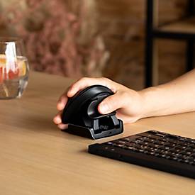 Vertikalmaus R-Go Twister, ergonomisch, beidhändig, 400-2400 dpi, 2 Tasten & Scrollrad, LED-Pausenanzeige, Bluetooth/USB, schwarz