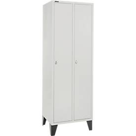 Vestiaire - acier - 2 compartiments - avec pieds - étagère à chapeau - tringle à vêtements - serrure tournante - gris clair/gris clair - notre marque Schäfer Shop Pure