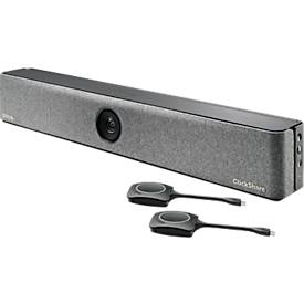 Videobar Barco ClickShare Bar Pro, für mittelgroße Räume, 3840 x 2160 px, 2 x 10 W, USB/LAN/WLAN, mit 2 ClickShare Buttons, schwarz