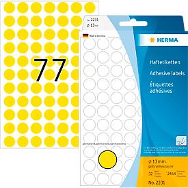 Vielzweck-Etiketten HERMA 2231, selbstklebende Markierungspunkte, Ø 13 mm, permanent haftend, 32 Blatt, Papier, matt, ge