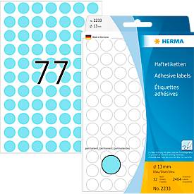 Vielzweck-Etiketten HERMA 2233, selbstklebende Markierungspunkte, Ø 13 mm, permanent haftend, 32 Blatt, Papier, matt, blau
