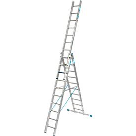 Vielzweckleiter Krause, 3-teilig, Stufen T 80 mm & Sprossen T 30 mm, Quertraverse, TRBS 2121-2, mit 3 x 10 Sprossen, Alu