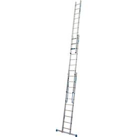 Vielzweckleiter Krause, 3-teilig, Stufen T 80 mm & Sprossen T 30 mm, Quertraverse, TRBS 2121-2, mit 3 x 10 Sprossen, Alu