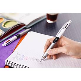 Vierfarbkugelschreiber BIC® 4 Colours® 3+1 HB, dokumentenecht, inkl. Ersatzminen, grau/weiß