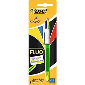 Vierfarbkugelschreiber BIC® 4 Colours® Fluo, dokumentenecht, 0,4 mm, inkl. Neongelb zum Highlighten