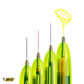 Vierfarbkugelschreiber BIC® 4 Colours® Fluo, dokumentenecht, 0,4 mm, inkl. Neongelb zum Highlighten