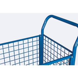 Vierwandwagen, Stahl/MDF-Platte, Enzianblau/Buche-Dekor, L 1000 x B 550 mm, herausnehmbare Längswände, TPE-Rollen mit EasySTOP, bis 500 kg