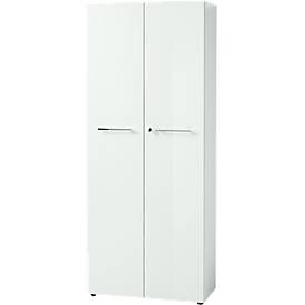 Vijlkast MONTERIA, glasfront, afsluitbaar, 5 OH, B 800 x D 370 x H 1960 mm, wit