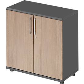 Vleugeldeurkast TETRIS WOOD - B 800 x D 421 x H 800 mm - 2 OH - hoogte inclusief glijders - grafiet en eiken decor - ons merk Schäfer Shop Genius
