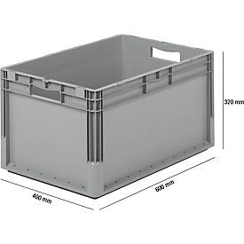 Voordeelset 5 stuks Euro Box ELB 6320, vervaardigd uit polypropeen, inhoud 64 l, grijs,afm. uitw.  B 600 x D 400 x H 320 mm 