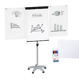 Voordeelset: Flipchart MAULstandaard - met wielen - met 2 zijarmen - inclusief 1 papierblok + 4 markers