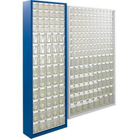 Vorratsschrank, Volumen 635 l, 154 herausnehmbare Lagerboxen mit Griffmulde, B 1270 x T 250 x H 2000 mm, l.grau/transparent