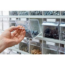 Vorratsschrank, Volumen 635 l, 86 herausnehmbare Lagerboxen mit Griffmulde, B 1270 x T 250 x H 2000 mm, l.grau/transparent