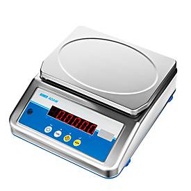 Waage ae ADAM Aqua ABW-4S, ungeeicht, wasserfest, Ablesbarkeit 0,1g/Wägebereich bis 4 kg, LED, Netz-/Akkubetrieb, Plattform B 245 x T 180 mm, Edelstahl