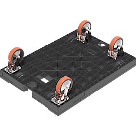 WALTHER Rollwagen 8620 V1, Polypropylen, schwarz, Ladefläche L 800 x B 600 mm, 2 Lenk- & 2 Bockrollen, bis 500 kg