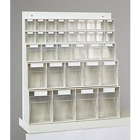 Wand-Mehrfach-Kleinteilelager MultiStore, 33 Lagerboxen, Volumen 76 l, B 600 x T 185 x H 684 mm, Holzplatte &amp; Polystyrol