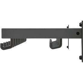 Wandgarderobe – 19 Einzelhaken + Hutablage, Profile Aluminium silbermatt eloxiert, Stützen schwarz (RAL 9005) epoxidbeschichtet, Haken/Abdeckungen Kunststoff schwarz, Maße H 160 × B 1000 × T 330 mm