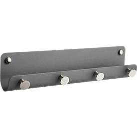 Wandgarderobe, 4 Haken und 1 Ablagefach, B 305 x T 50 x H 70 mm, Eisen und Edelstahl, satin-grau/silber