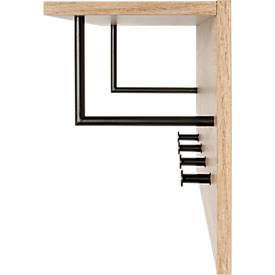 Wandgarderobe HAKU, 4 Haken mit jeweils 3 kg Tragkraft, Kleiderstangen, Hutablage, B 800 x T 200 x H 300 mm, Holz/Metall, helles Eiche-Dekor/schwarz