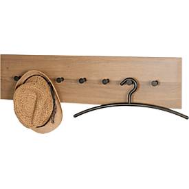 Wandgarderobe HAKU, 7 Haken mit jeweils 3 kg Tragkraft, B 800 x T 50 x H 200 mm, Holz/Metall, dunkles Eiche-Dekor/schwarz