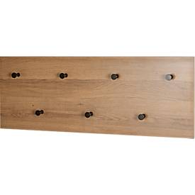 Wandgarderobe HAKU, Hoch- und Querformat, 7 Haken mit jeweils 3 kg Tragkraft, B 800 x T 50 x H 300 mm, Holz/Metall, dunkles Eiche-Dekor/schwarz