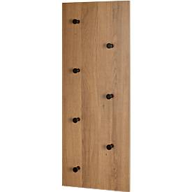 Wandgarderobe HAKU, Hoch- und Querformat, 7 Haken mit jeweils 3 kg Tragkraft, B 800 x T 50 x H 300 mm, Holz/Metall, dunkles Eiche-Dekor/schwarz