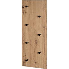 Wandgarderobe HAKU, Hoch- und Querformat, 7 Haken mit jeweils 3 kg Tragkraft, B 800 x T 50 x H 300 mm, Holz/Metall, helles Eiche-Dekor/schwarz