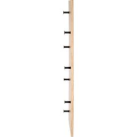 Wandgarderobe HAKU, Hoch- und Querformat, 7 Haken mit jeweils 3 kg Tragkraft, B 800 x T 50 x H 300 mm, Holz/Metall, helles Eiche-Dekor/schwarz