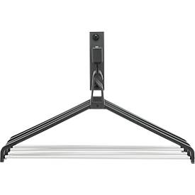 Wandgarderoben-Element – epoxidbeschichtet (mattsilber/tiefschwarz RAL 9005), Kleiderstange, 4 Einzelhaken (Abstand 70 mm, Traglast je Haken 10 kg), inkl. 4 Kleiderbügel, H 300 × B 450 × T 280 mm