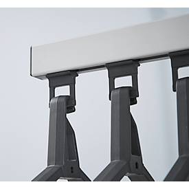 Wandgarderoben-Element – epoxidbeschichtet (mattsilber/tiefschwarz RAL 9005), Kleiderstange, 4 Einzelhaken (Abstand 70 mm, Traglast je Haken 10 kg), inkl. 4 Kleiderbügel, H 300 × B 450 × T 280 mm