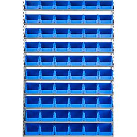 Wandregal 10VK Schäfer Shop Select, 10 Böden, L 1000 x B 640 x T 155 mm, mit 60 Sichtlagerkästen SSI Schäfer Serie PROFI LF 211, blau