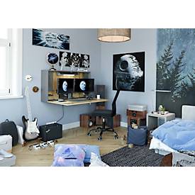 Wandschreibtisch, ideal für das Home Office, ausklappbare Tischplatte, umfangreiche Innenausstattung, B 1200 x T 260 x H 650 mm, graphit/Asteiche