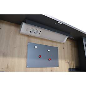 Wandschreibtisch, ideal für das Home Office, ausklappbare Tischplatte, umfangreiche Innenausstattung, B 1200 x T 260 x H 650 mm, graphit/Asteiche