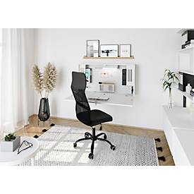 Wandschreibtisch, ideal für das Home Office, ausklappbare Tischplatte, umfangreiche Innenausstattung, B 1200 x T 260 x H 650 mm, weiß/weiß