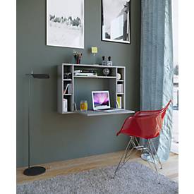 Wandschreibtisch Wandila, ideal für das Home Office, ausklappbare Tischplatte & 7 Fächer, B 900 x T 200/670 x H 600 mm, Holz, grau