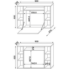 Wandschreibtisch Wandila, ideal für das Home Office, ausklappbare Tischplatte & 7 Fächer, B 900 x T 200/670 x H 600 mm, Holz, grau