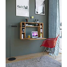 Wandschreibtisch Wandila, ideal für das Home Office, ausklappbare Tischplatte & 7 Fächer, B 900 x T 200/670 x H 600 mm, Holz, Honig-Eiche