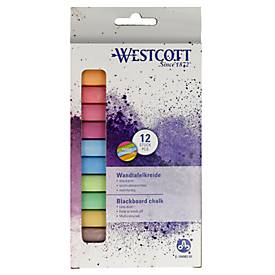 Wandtafelkreide Westcott, mehrfarbig, staubarm, leicht abwaschbar, 12 x 84 mm, 12 Stück