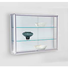 Wandvitrine BST, Brandschutzklasse B1, 3 Fächer, abschließbare Schiebetüren, B 1020 x T 300 x H 1020 mm, Aluminium/Glas/Metall, silber-weiß