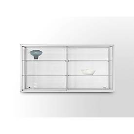 Wandvitrine BST, Brandschutzklasse B1, 6 Fächer, abschließbare Schiebetüren, B 2020 x T 300 x H 1020 mm, Aluminium/Glas/Metall, silber-weiß