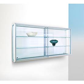 Wandvitrine BST, Brandschutzklasse B1, 6 Fächer, abschließbare Schiebetüren, B 2020 x T 300 x H 1020 mm, Aluminium/Glas/Metall, silber-weiß