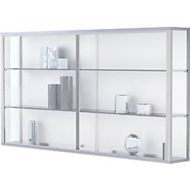 Wandvitrine, einhängend, 2 verstellbare Glasböden, abschließbare Schiebetüren, ESG-Sicherheitsglas, B 1500 x T 200 x H 8