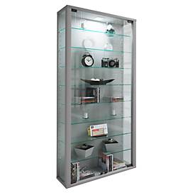 Wandvitrine Vitrosa Maxi, mit LED-Beleuchtung, 8 Einlegeböden, 2 Flügeltüren, B 590 x T 180 x H 1140 mm, Glas & Holz, si