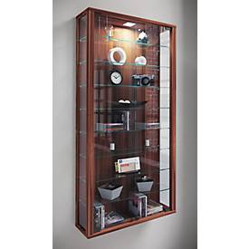 Wandvitrine Vitrosa Maxi, ohne LED-Beleuchtung, 8 Einlegeböden, 2 Flügeltüren, B 590 x T 180 x H 1140 mm, Glas & Holz, Kern-Nussbaum-Dekor
