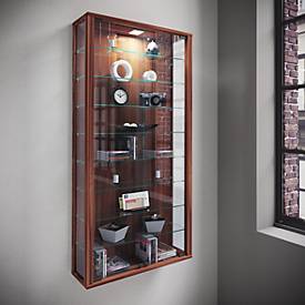 Wandvitrine Vitrosa Maxi, ohne LED-Beleuchtung, 8 Einlegeböden, 2 Flügeltüren, B 590 x T 180 x H 1140 mm, Glas & Holz, Kern-Nussbaum-Dekor