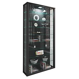 Wandvitrine Vitrosa Maxi, ohne LED-Beleuchtung, 8 Einlegeböden, 2 Flügeltüren, B 590 x T 180 x H 1140 mm, Glas & Holz, schwarz