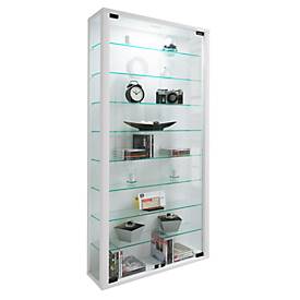 Wandvitrine Vitrosa Maxi, ohne LED-Beleuchtung, 8 Einlegeböden, 2 Flügeltüren, B 590 x T 180 x H 1140 mm, Glas & Holz, weiß