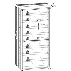 Wandvitrine Vitrosa Maxi, ohne LED-Beleuchtung, 8 Einlegeböden, 2 Flügeltüren, B 590 x T 180 x H 1140 mm, Glas & Holz, weiß